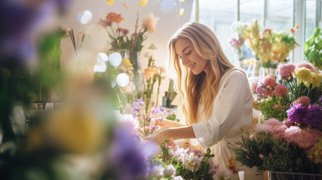 Florist working at her flower shop
