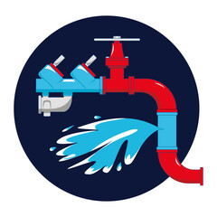 Leaking pipe with flowing water vector illustration 2