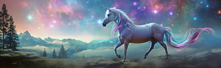 Obraz na płótnie Canvas Panorama unicorn.AI generated.