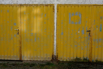yellow old metallic gates. Spring in Kelheim, a city in Bavaria. High quality photo