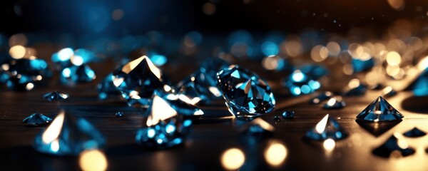 Brilliant diamonds on a dark background. 3d rendering.Close up macro a lot of faceted diamond falling - obrazy, fototapety, plakaty