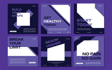 Fitness gym social media post square banner template for fitness studio promotion