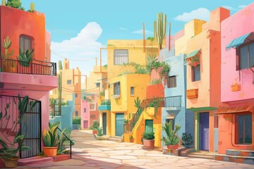 Fototapeta na wymiar Colorful Mediterranean Village Building. Charming European Architecture. 