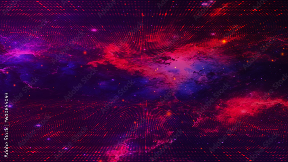 Poster flight in space with simulation of galaxies and nebulae. space flight seamless loop. flight in space