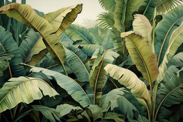 Vibrant Banana Leaf Illustration Background Capturing the Luxuriant Beauty of Exotic Foliage and Transporting You to a Lush Jungle Paradise