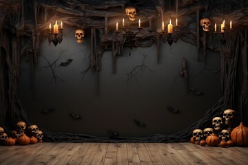 halloween interior wall background with floor and space for text