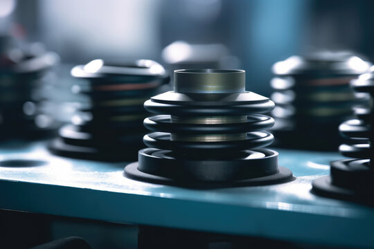 Immersed in a mechanical symphony, a mesmerizing close-up reveals neoprene vibration isolators adorning an engine, their purpose veiled amidst a blurred backdrop.