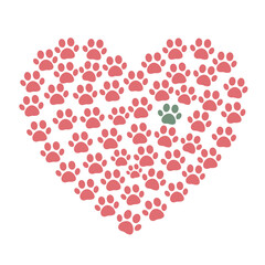 heart with paws, Dog and cat paw illustration sign collection. love dog and cat symbol.