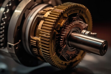 Fototapeta na wymiar Captivating macro shot reveals the dynamic synergy of a robust electric motor, showcasing its intricate wiring and mesmerizing gears in full motion.
