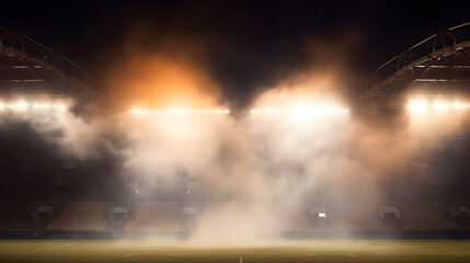 Bright stadium arena lights and smoke.