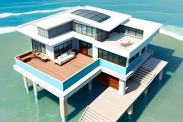 Fototapeta na wymiar modern house on the sea