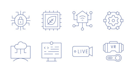 Technology icons. editable stroke. Containing browser, cloud, home, live, technology, vr, chip, coding.