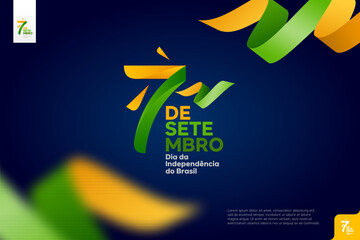 brazil independence day logotype september 7th with flag background. - obrazy, fototapety, plakaty