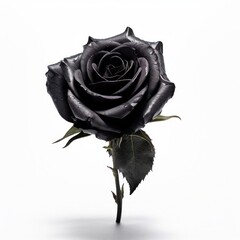 A beautiful shiny black rose. Isolated on white background. Generative AI.
