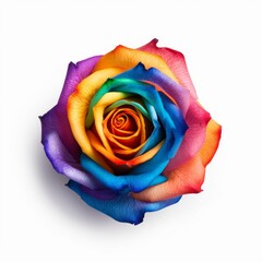 A beautiful multicolored rose. Rainbow. Isolated on white background. Generative AI.
