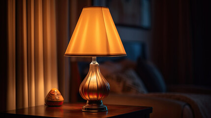 a table lamp spending warm light. Idea for interior design. Generative Ai