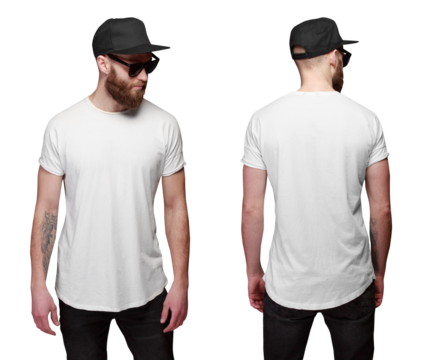 T-shirt front and back view on a man with space for your logo or design over transparent background