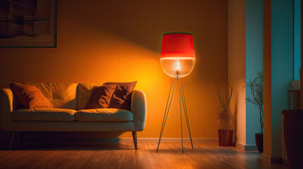 Floor lamp in living room. Idea for interior design. Generative Ai