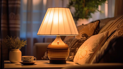 Home decoration and decorative lampshade in living room. Idea for interior design. Generative Ai