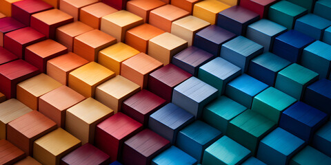 Fototapeta na wymiar Colorful wooden blocks aligned. Wide format.