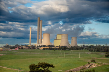 Fototapeta na wymiar The Loy Yang Power Station exterior view. A brown coal- fired thermal power station located on the outskirts of the city of Traralgon, in south-eastern Victoria, Australia.