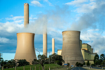The Loy Yang Power Station exterior view. A brown coal- fired thermal power station located on the...