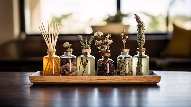 Bottles with different scents, natural products