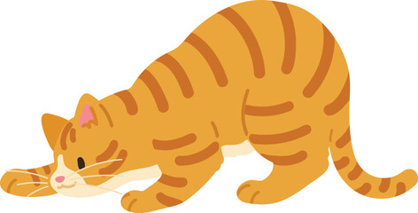 Simple and adorable illustration of orange tabby cat playing and hunting flat colored