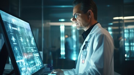 Doctor looking x-ray image on the computer at hospital.