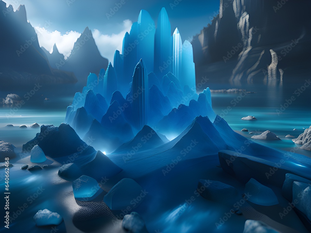 Poster abstract 3d rendering of beautiful dark blue background with polygonal shapes.