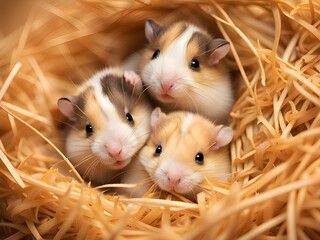 close up hamster in a nest