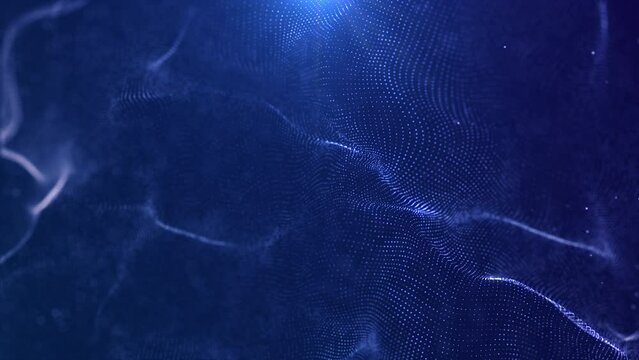 Blue particles shining dust with flare abstract background. Futuristic glittering in space.