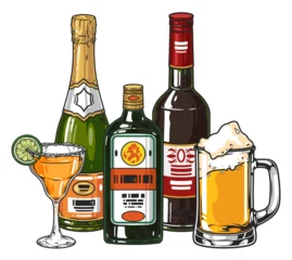 Fotobehang Assortment alcoholic drinks colorful label © DGIM studio