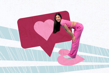 Photo of young lady memories illustration collage picture posing famous blogging woman receive pink...