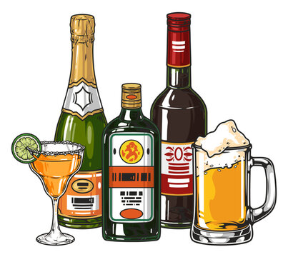 Assortment alcoholic drinks colorful label