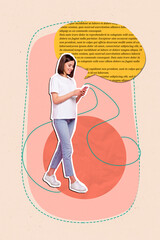 Vertical collage image advertisement creative app for chat online sketch illustration dialogue...