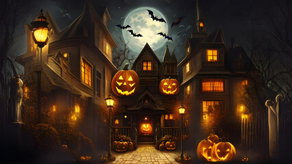 Fototapeta na wymiar Halloween night, Illustration by Generative Ai