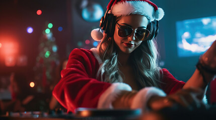 A female Santa Claus rocking the dance floor with the DJ