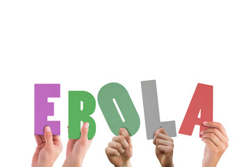 Digital png illustration of hands with ebola text on transparent background