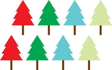Digital png illustration of colourful fir trees on transparent background