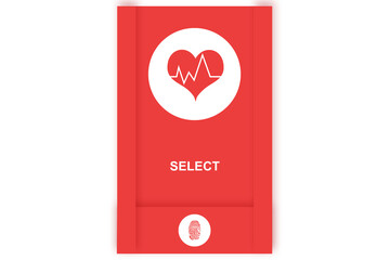 Digital png illustration of screen with heart, fingerprint and select text on transparent background