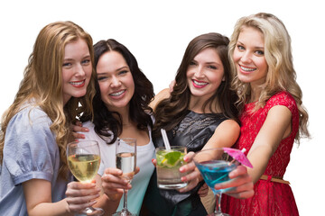Digital png photo of caucasian female friends with drinks on transparent background