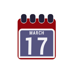 Calendar displaying page of the day 17 (seventeenth) of the March - Day 17 of the month. Illustration