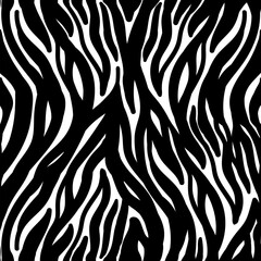 Grunge Black White Zebra Skin Seamless Pattern