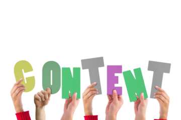 Digital png illustration of hands with content text on transparent background