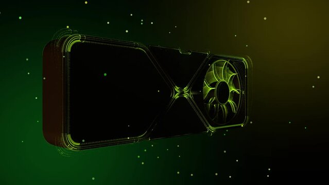 Video card. Abstract image. Scanning. Flyby of the camera.