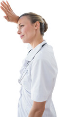 Digital png photo of caucasian female doctor on transparent background