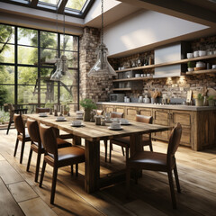 Fototapeta na wymiar brown dramatic kitchen 3d render rustic 