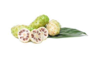 Fresh noni laying on white background.