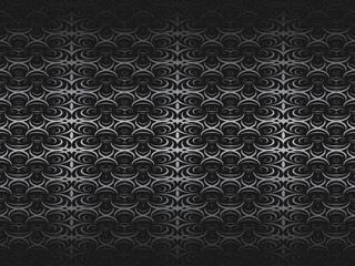 Black abstract background design. Modern wavy lines pattern (guilloche curves) in monochrome colors. Premium line texture for banners, business backgrounds. Dark horizontal vector template.
